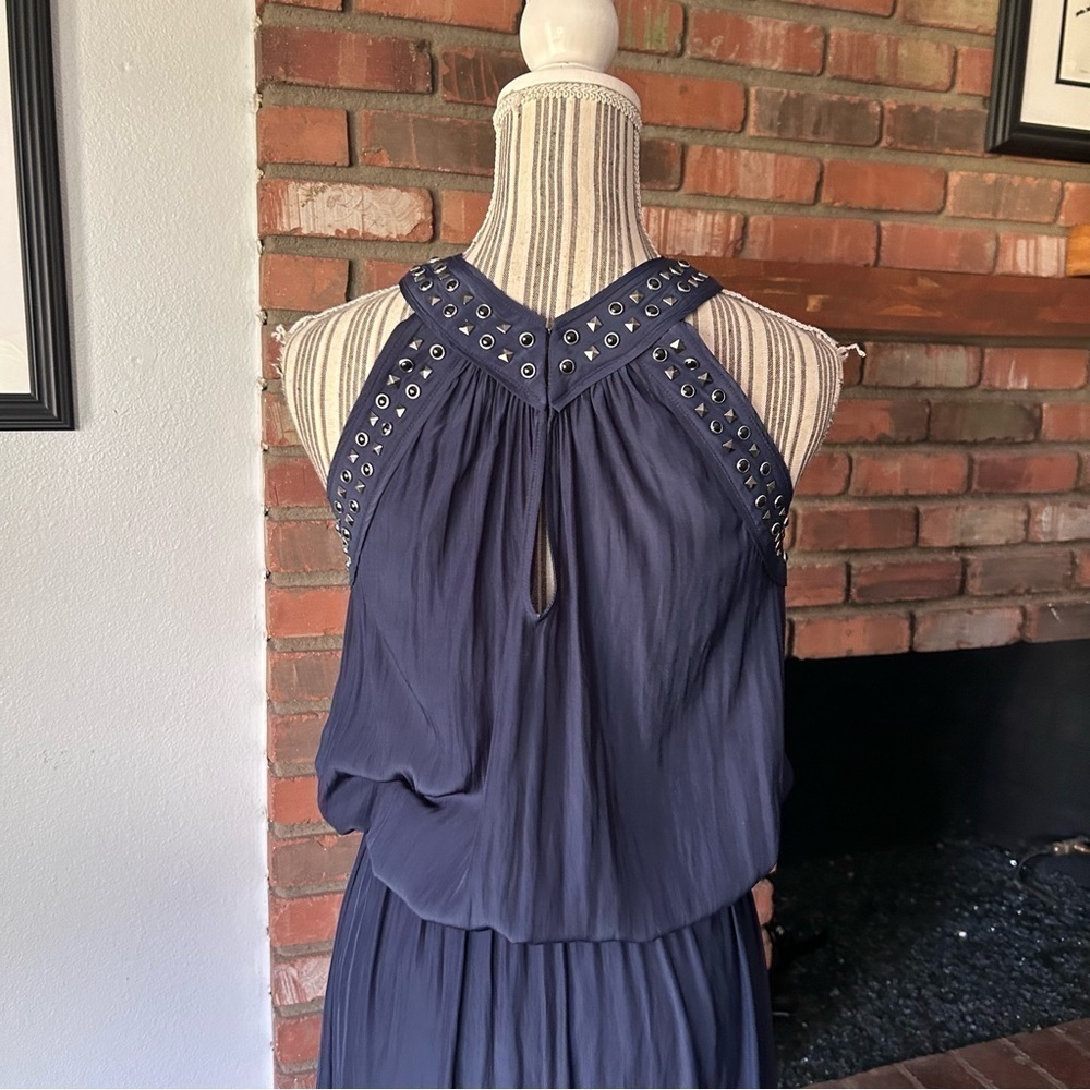 Ramy Brook Autumn Studded Halter Neck Midi Dress in Navy Blue Sz M - Picture 8 of 10